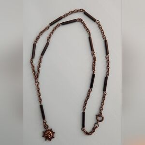 90s Vintage Black Chain Necklace With Sun Charm